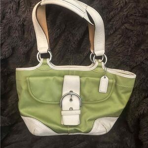 Coach 2005 Green & White Soho Twill and Leather Mini Tote Vintage